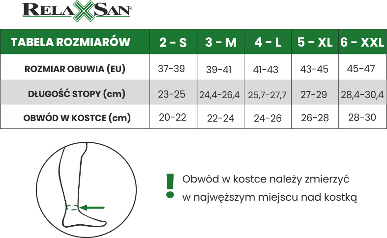 relaxsan cotton socks tabela rozmiarów