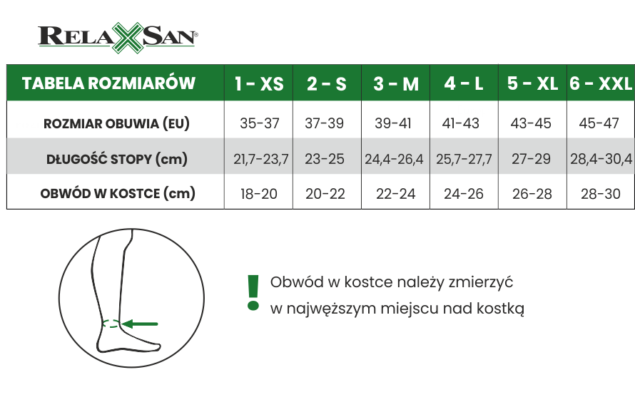 relaxsan cotton socks tabela rozmiarów